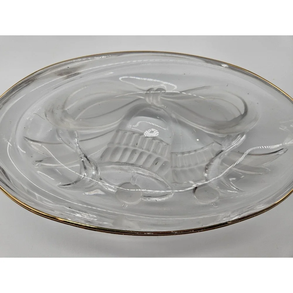 Mikasa Studio Nova Oval Glass Dish Gold Gilt Rim Bells‎ And Ribbons Design 7